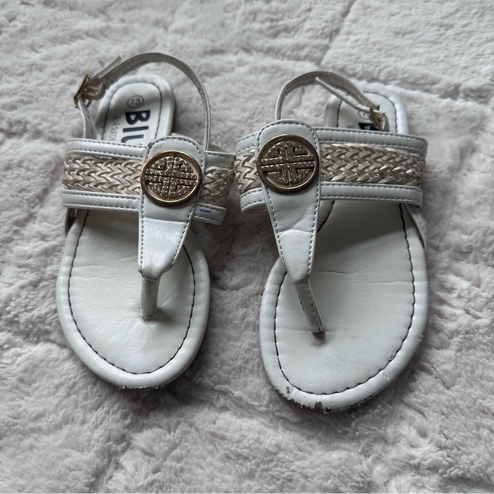 Blue Suede Shoes | White Bling Girls Sandals | Size 13